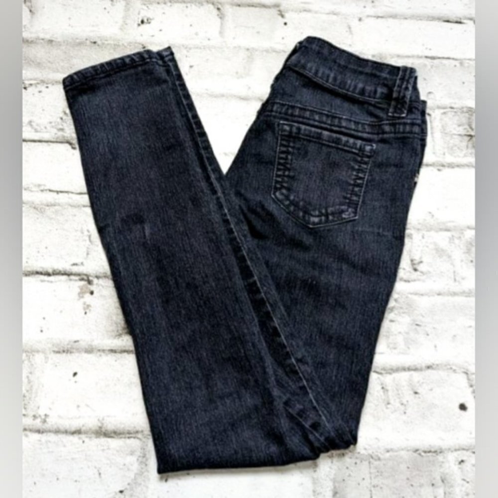 Blue Spice Low Rise Skinny Jeans Dark Wash Rhinestone Buttons Size 3